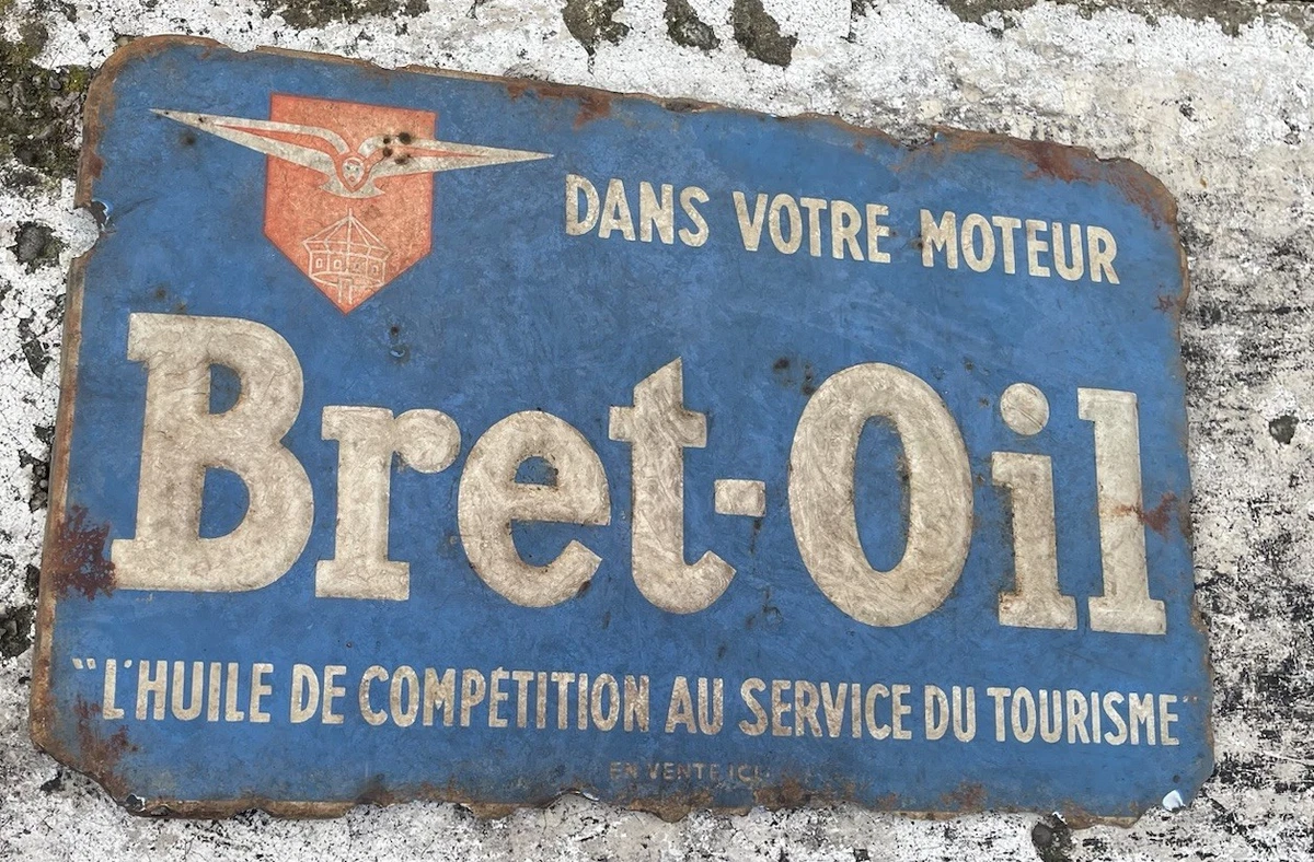 Ancienne Plaque Moto Minéralogique émaillée - Déco Garage Bidon Huile