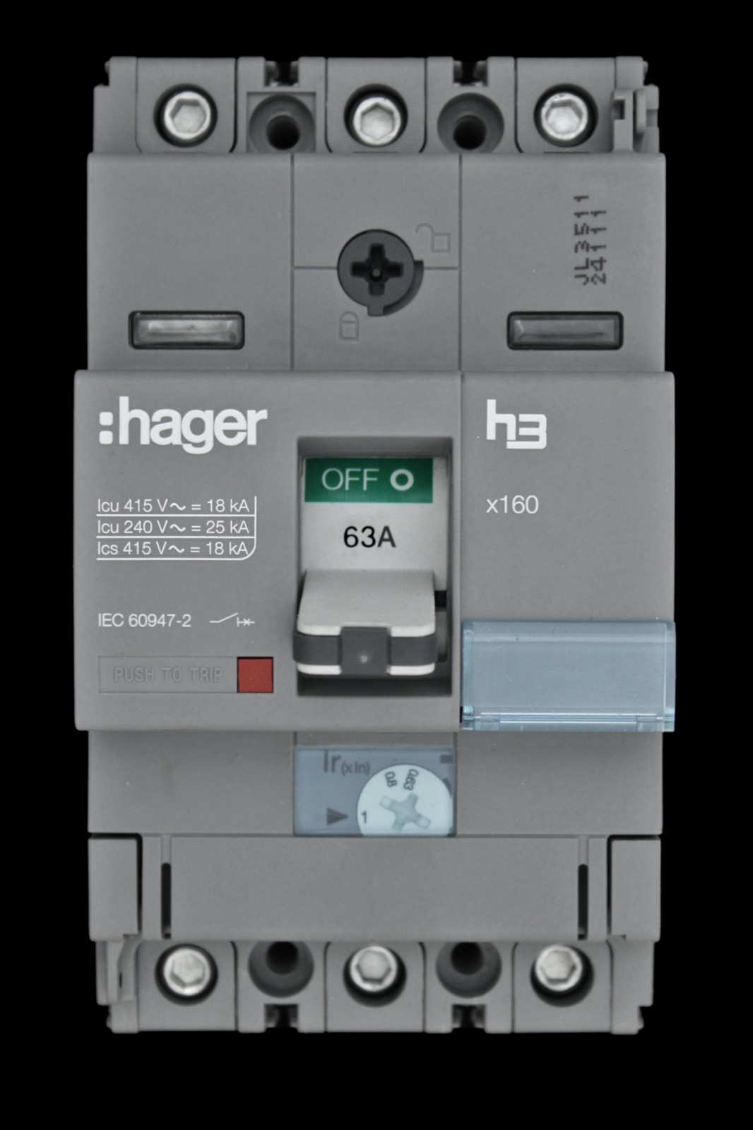 HAGER 63 AMP 18kA TRIPLE POLE MCCB 313063 HDA063U X160