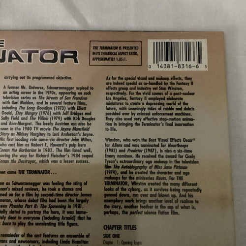The Terminator (Laserdisc, 1991) Widescreen Edition Arnold Schwarzenegger NEW - Picture 4 of 6