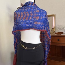 100 Silk Abstract Rectangle Scarf Blue