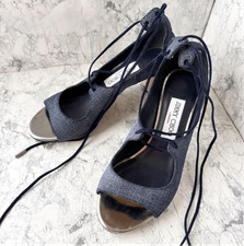 Jimmy Choo Lace-Up Pump/Sandal Denim-like Size: 6.5 Navy EX cond ship From JAPAN