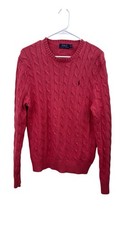 Polo Ralph Lauren Pink Cable Knit Sweater Medium 100 Cotton Crewneck