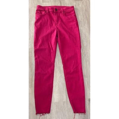 Kut from the Kloth Magenta Pink High Rise Ankle Skinny Jeans Raw Hem Size 4