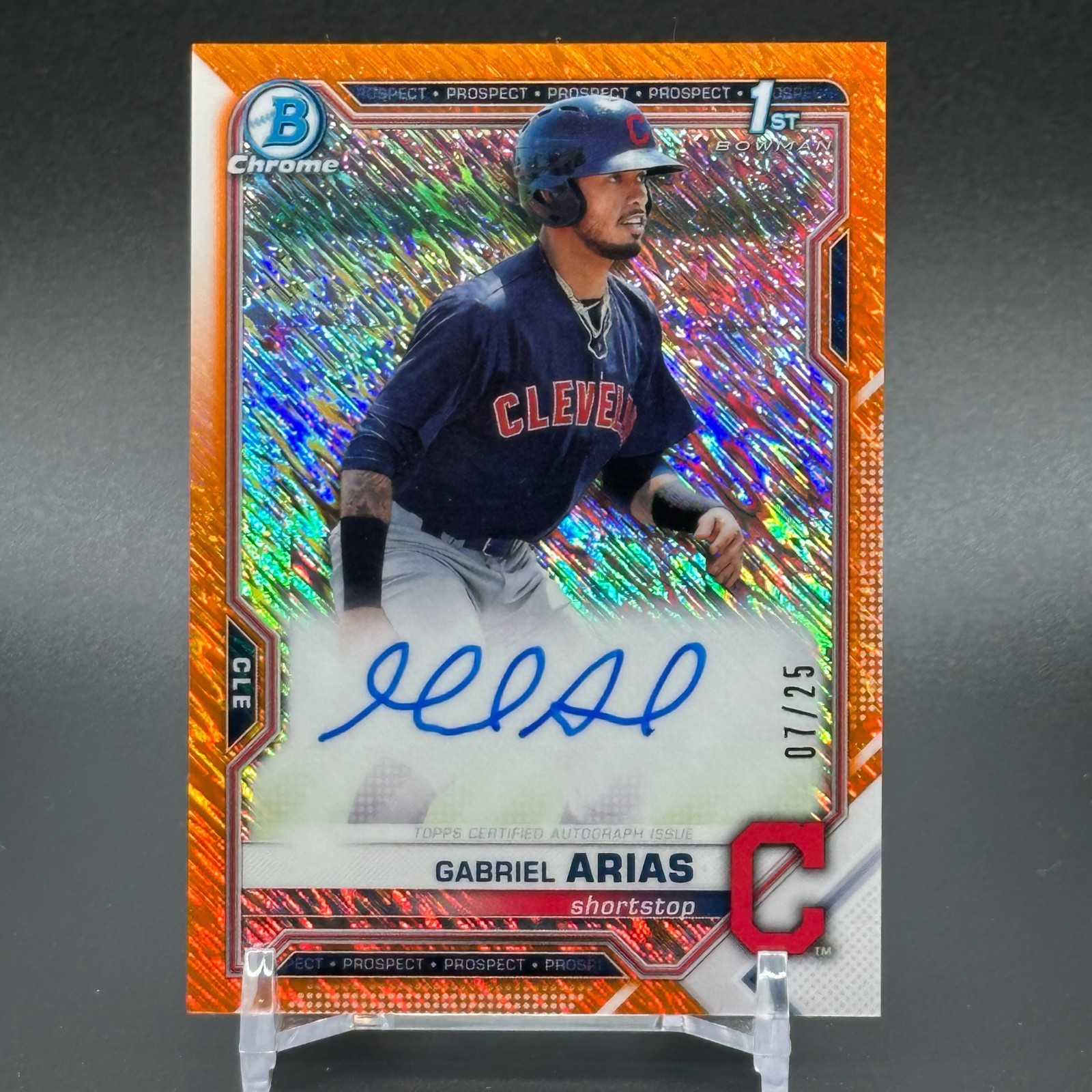 GABRIEL ARIAS 2021 Bowman Chrome Orange Shimmer #'d /25 Refractor Auto 1st RC