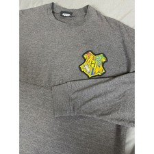 Harry Potter Hogwarts Crewneck Pullover Long Sleeve Mens XXL Crest Patch Gray