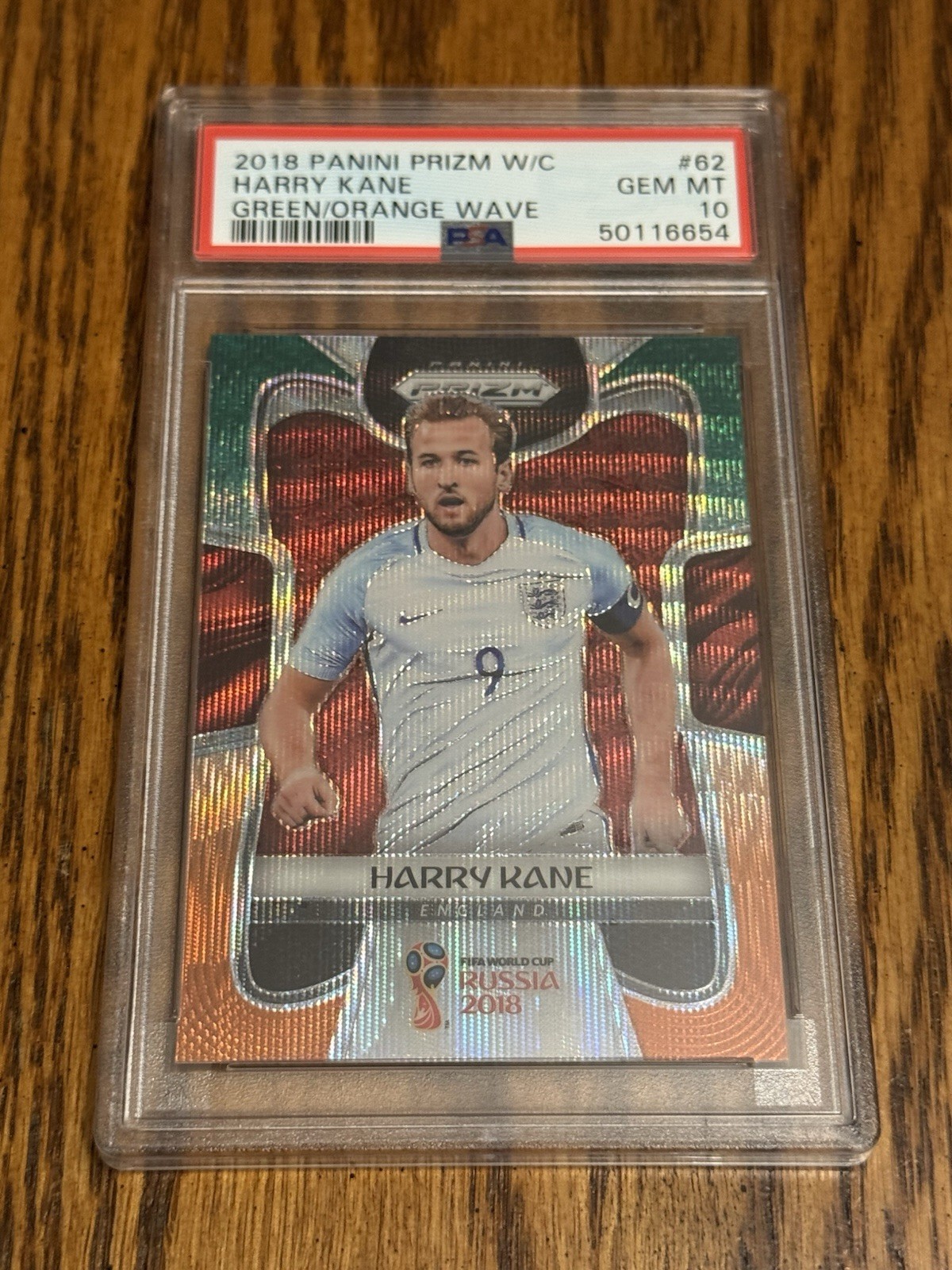 2018 Prizm Harry Kane Green Orange Wave PSA 10 Gem Mint World Cup England #62