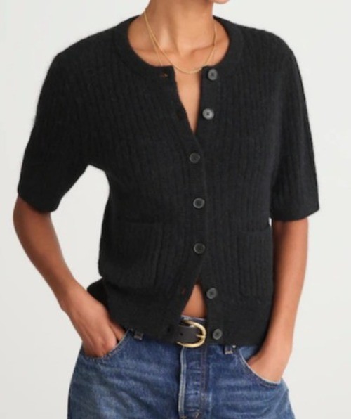 Madewell Patch-Pocket Puff-Sleeve Cardigan~Size S~True Black Sweater NWT L7 27