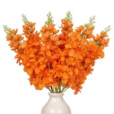 Orange Delphinium Artificial Flowers 6 PCS Larkspur 17.5 Inch Fake Silk Decor