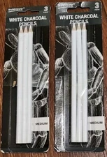 White Charcoal Pencils Set -  6 Pieces Sketch Highlight White Pencils NEW