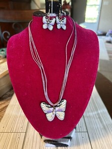 Orchid Chorded Butterfly Necklace With Matching Earrings