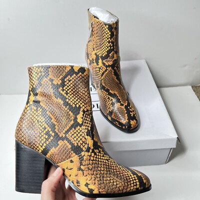 Steve Madden Womens Dallas Yellow Snake Ankle Boots Heels Size New Boho  193408852972|