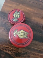 Vintage Leather Coasters w Case Columbia Embossed Hand Painted Set of 12 Aztec