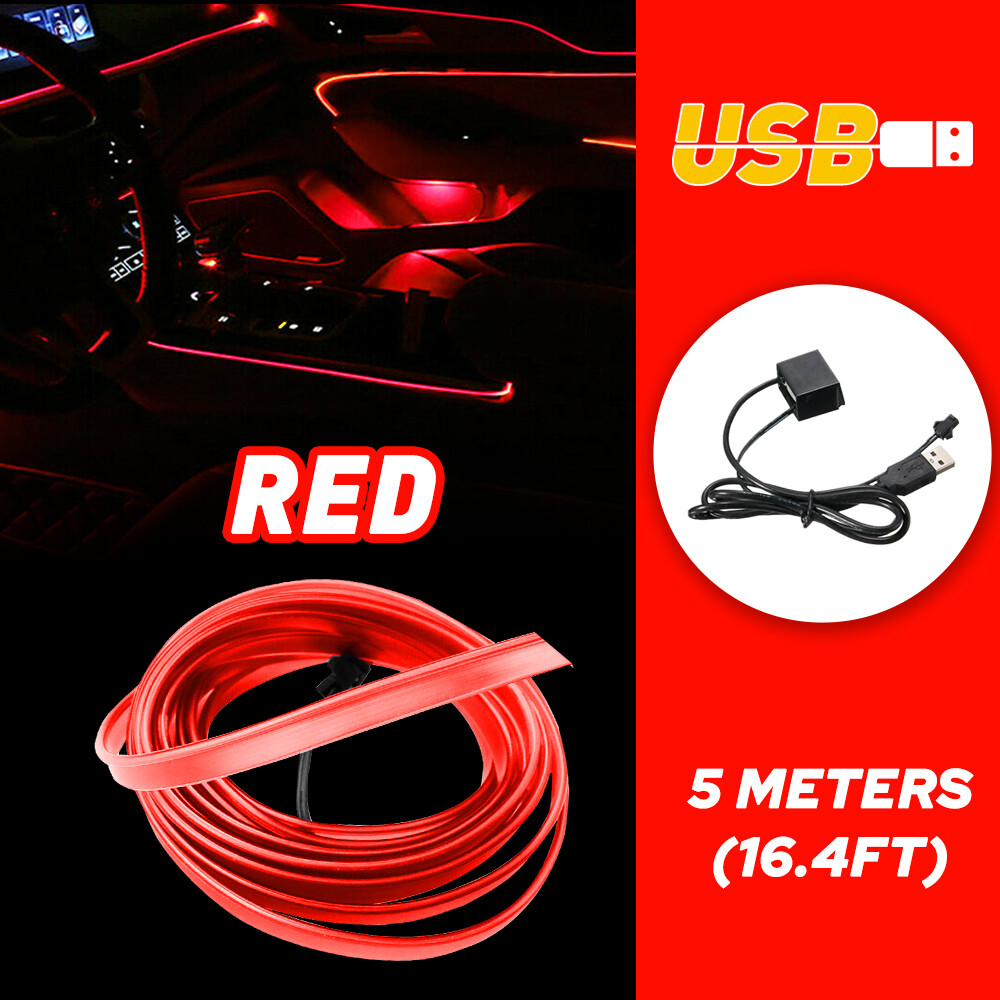 Universal Car LED Wire String Strip Interior Decorative Atmosphere Light Red 5M