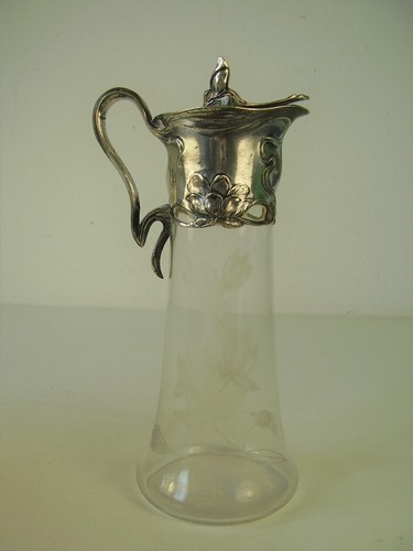 Antike schöne Jugendstil Karaffe w. WMF Glas Metall um 1900 - Bild 1 von 6