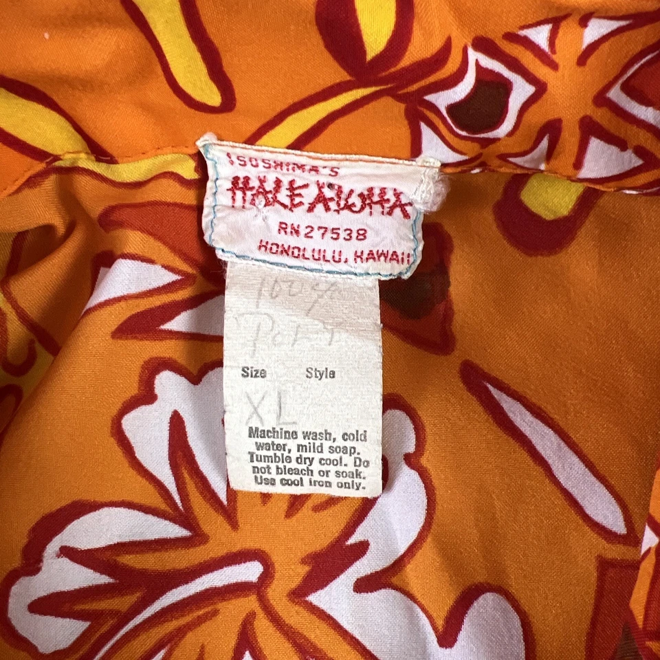 VTG Hale Aloha Isoshima Hawaiian Shirt XL Orange Geometric Cotton Aloha Surf - Image 2 of 4