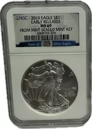 2010 Silver Eagle $1 Early Release MS 69 From Mint Sealed Box NGC #2008699-374