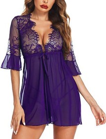 Sexy Lingerie for Women See Through Babydoll Lace Kimono Set with Thong Gift USA