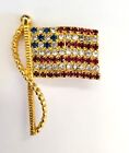 Vintage Rafaelian Signed Red White Blue Us Flag Rhinestone Pin