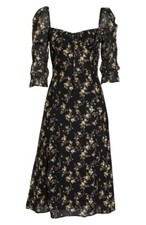 REFORMATION Clarissa Black Floral Print MARNIE Slit Crepe Midi Dress 0
