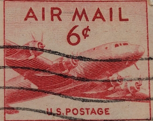 United States Postage ~ AIR MAIL ~ Red 5₵ Cent Stamp ~ Cancelled/Posted ~ Q25 - Picture 4 of 6