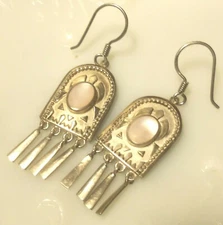 BOMA PINK Mother of Pearl MOP earrings French Wire 4 dangles Sterling Silver 925