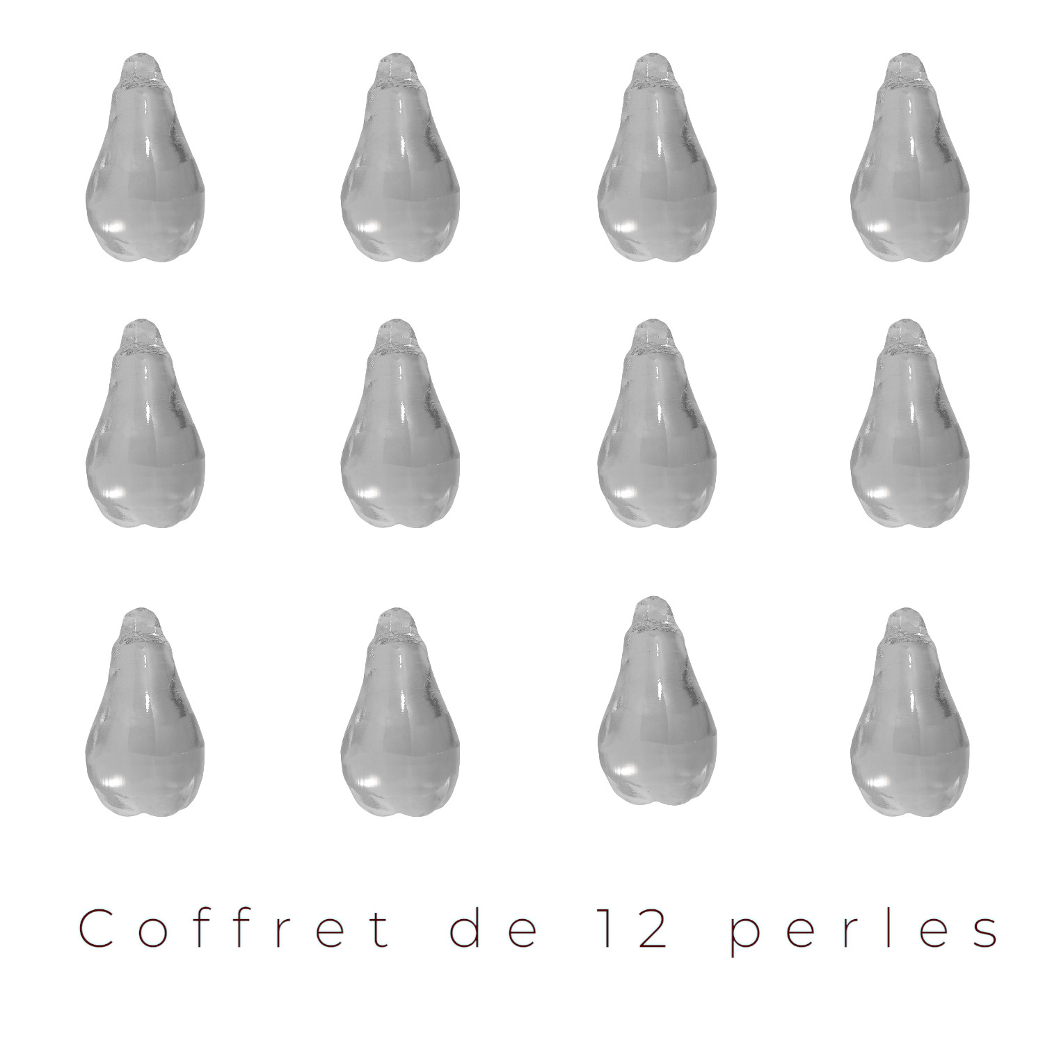 Perles poires décoratives en verre transparent soufflé haute pureté lot de 12