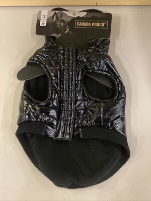 Canada Pooch Black Shiny Dog Puffer Jacket/Coat Size 14”/35cm Medium New 