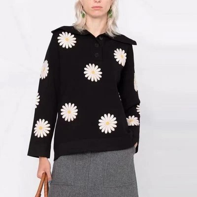 Sandro Daisy Embroidery Sweater Black coat