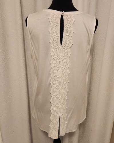 Pale Sky L Cream Sleeveless Lace Trim Tunic Top - Picture 2 of 7