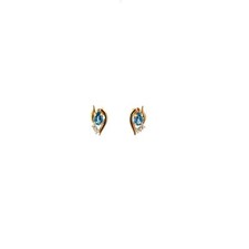 14KT YELLOW GOLD BLUE TOPAZ CUBIC ZIRCONIA STUD EARRINGS 1.1 GRAMS