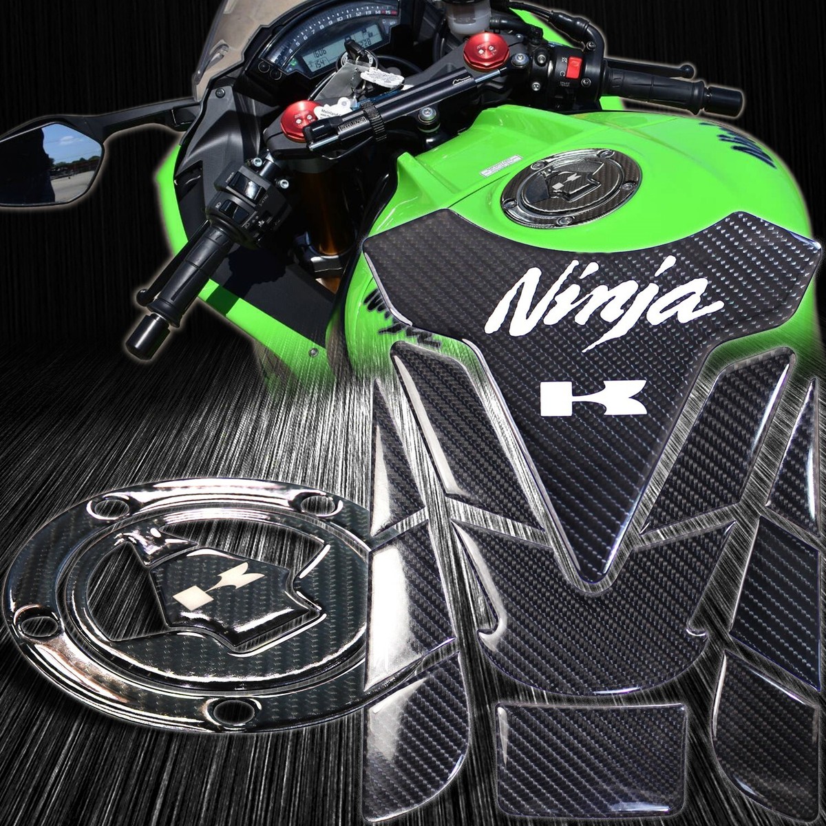 Real Carbon Fiber Gas Tank Pad+Fuel Cap Cover Ninja ZXR