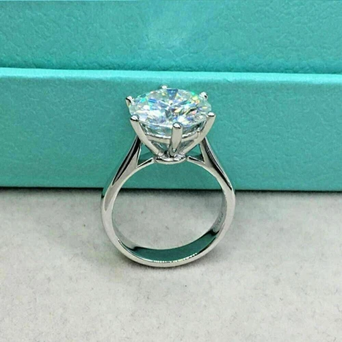 4Ct Moissanite Solitaire Engagement Ring 14K White Gold Plated Round Cut