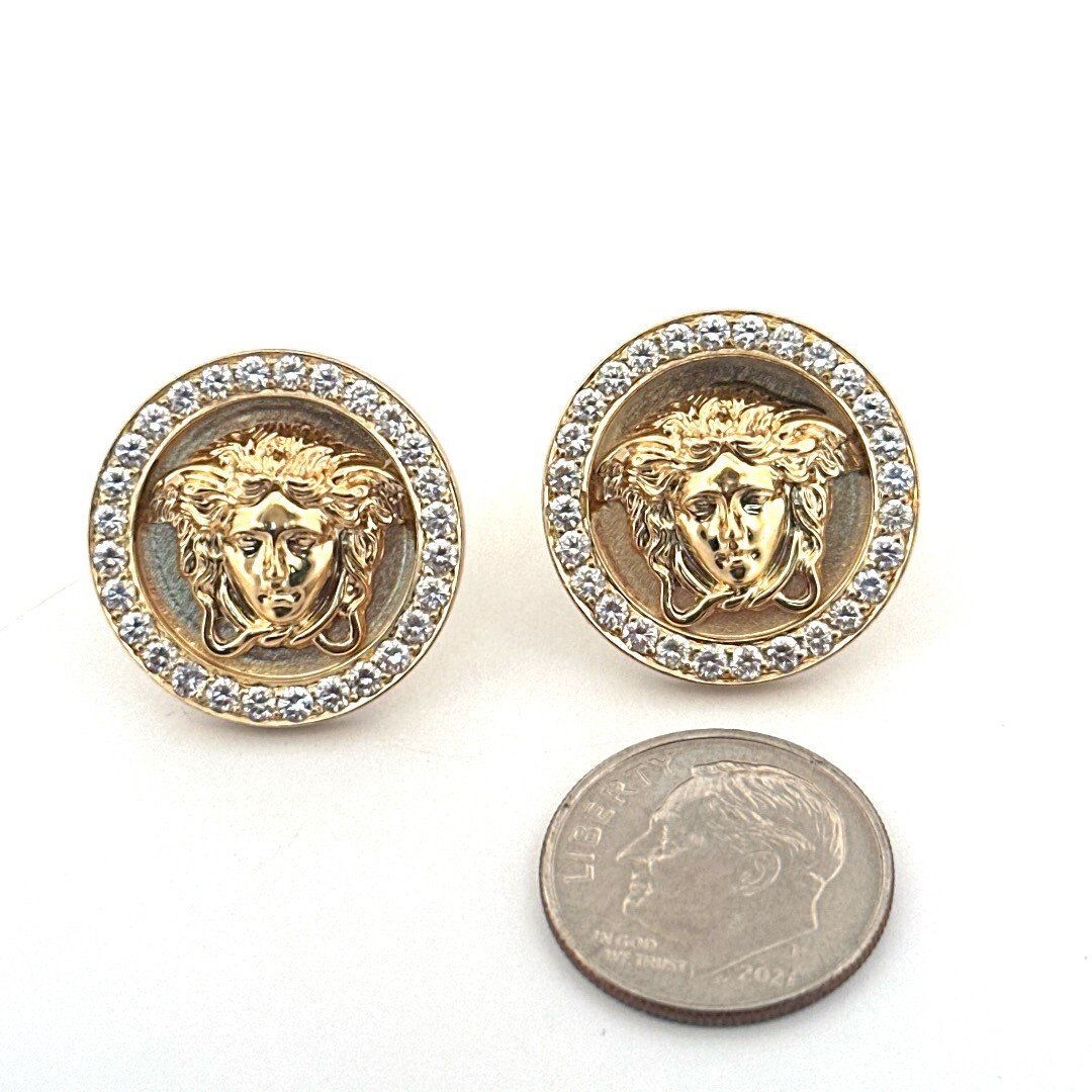 Gianni Versace 18K Yellow Gold & Diamond Medusa Head Earrings | eBay