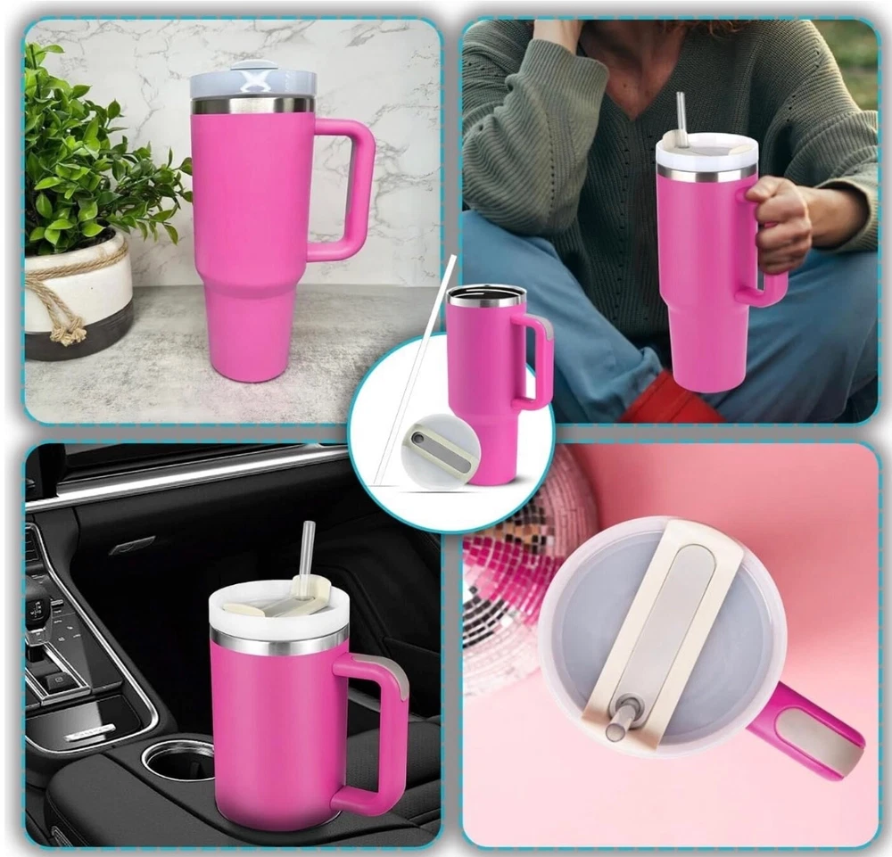 Tumbler 40oz Stainless Steel Tumbler with Lid and Straw, Double Wall Vacuum pink
