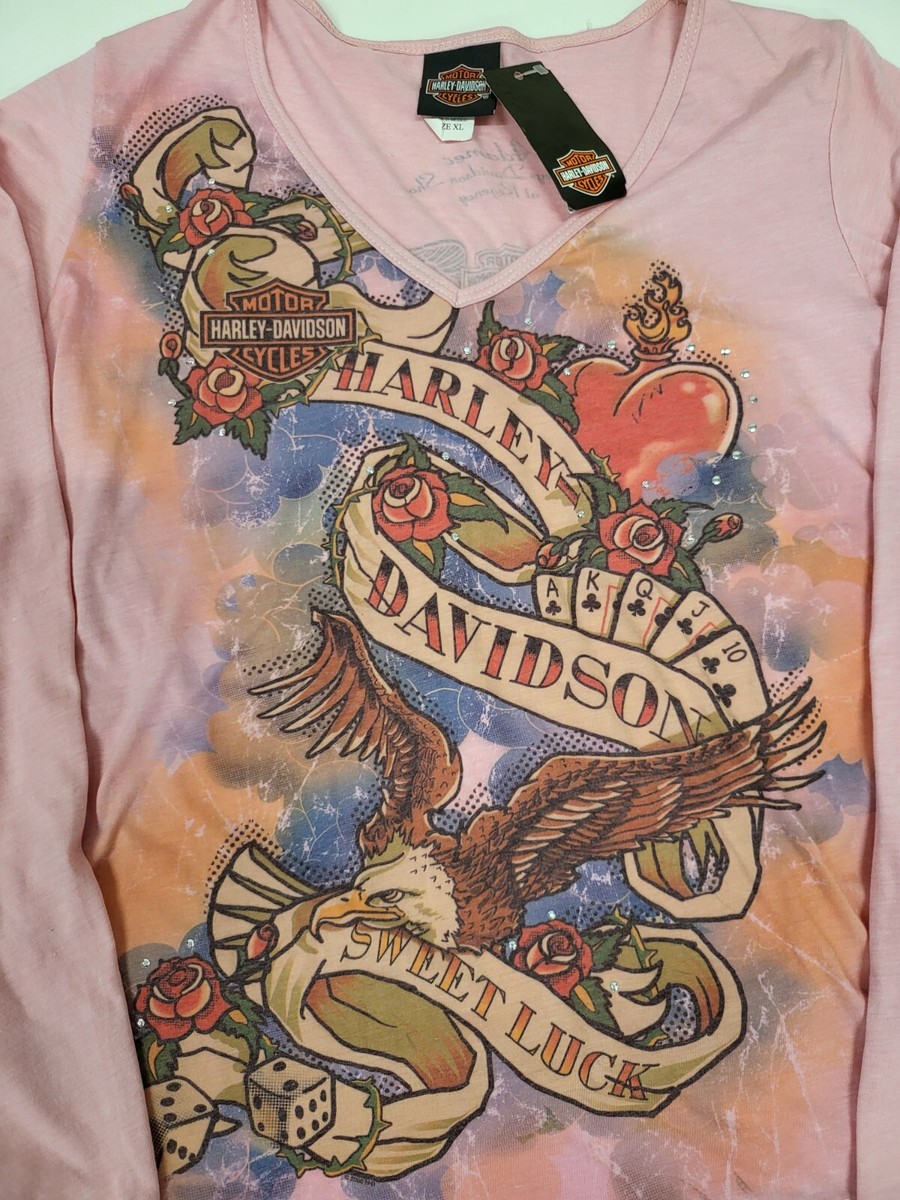 Harley Davidson Shirt Womens Extra Large Pink Ed Hardy Vibe
