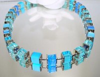Halskette WüRfelkette WüRfel Cube Millefiori Glas TüRkis Blau Hellblau 092O