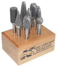 8 Pc Carbide Bur Set 1/2" Diameter Double Cut Asst. Shape 1/4" Shank with Stand