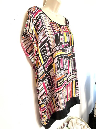 Perry Ellis 3 XL boxy top multicolor geometric semi sheer short Dolman sleeve - Picture 3 of 8