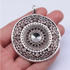large MANDALA FILIGREE FLOWER Pendant 925 Sterling Silver 24" Necklace Women Men