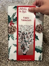 Holiday Style Fabric Tablecloth Christmas Pinecones 52in.x 70in. - NEW