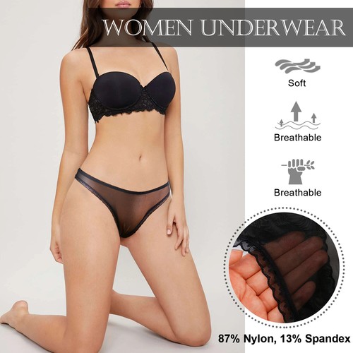 Women's Sexy Mesh Sheer Thong Ultra-thin Panties See-through Lingerie Panties - Picture 18 of 60