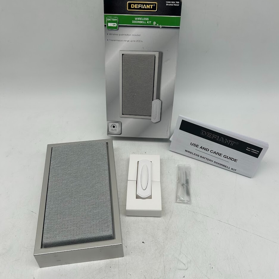 Defiant Wireless Battery Operated Doorbell Kit with Wireless Push Button, Nickel