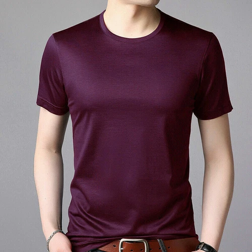 Top de seda color liso cuello redondo de verano manga corta para hombre M-3XL - Imagen 8 de 24