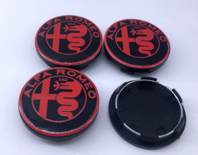 4 ALFA ROMEO GIULIETTA MITO BRERA HUBCAPS 147 WHEEL CAPS 50MM NEW RED