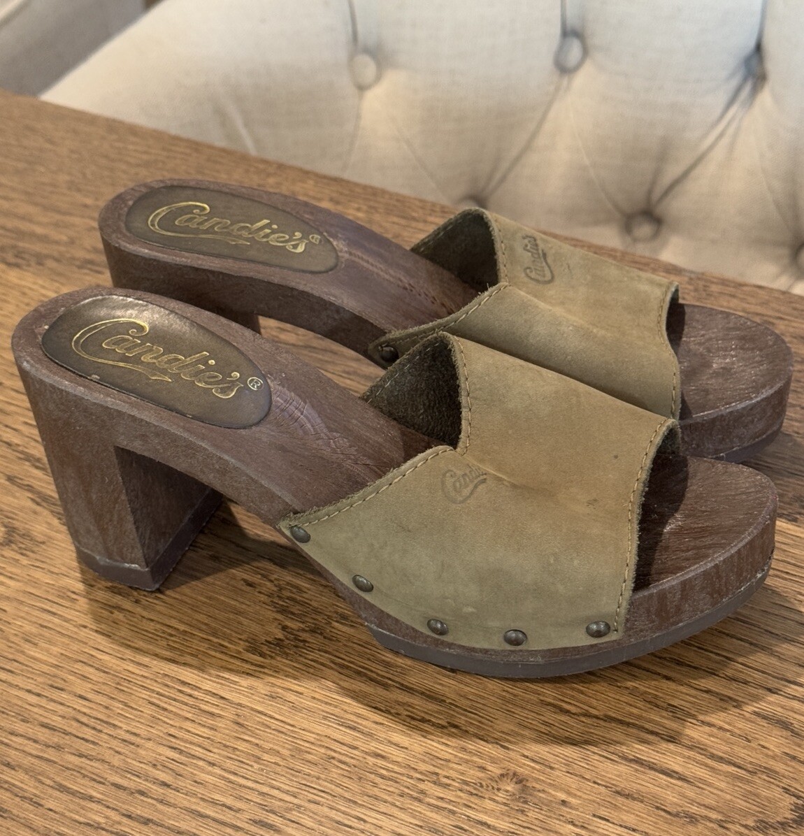 Vintage 80's Candies Platform Clogs Heels Women's Sz Army Green