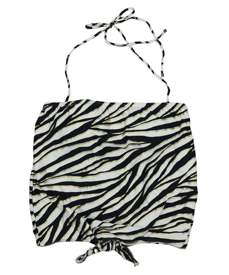 Michael Kors Zebra Print Tie Accent Front Hem Swimwear Halter Tankini Top NWT