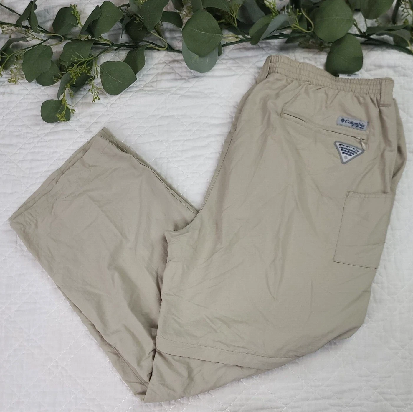 Columbia Mens Khaki PFG Zip Away Pants Fishing Size XL x 32 Omni-Shade
