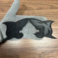 Shark Badges Emblem Matte Stealth Orange Eye, 2 Badges, Fender Angry Agressive