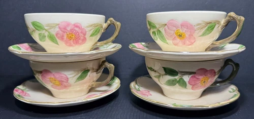 Four Vintage Franciscan Desert Rose Cup & Saucers USA  (3) 1964-66 and (1) 1Logo