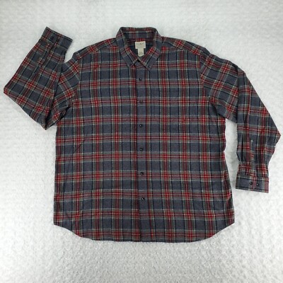 LL Bean Flannel Shirt Men 2XL Gray Red Traditional Fit Button-Down Long Sleeve